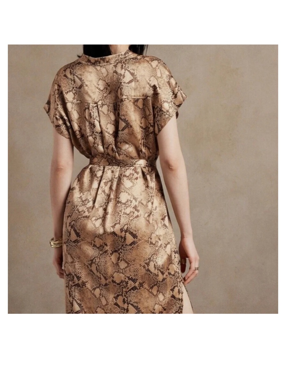 NWOT Banana Republic Serenade 100% Silk Snake-Print Midi Shirt Dress - Picture 3 of 10